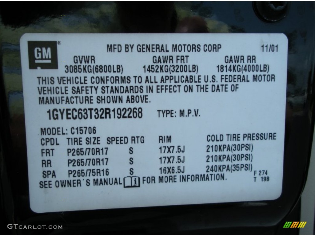2002 Cadillac Escalade Standard Escalade Model Info Tag Photo #51648184