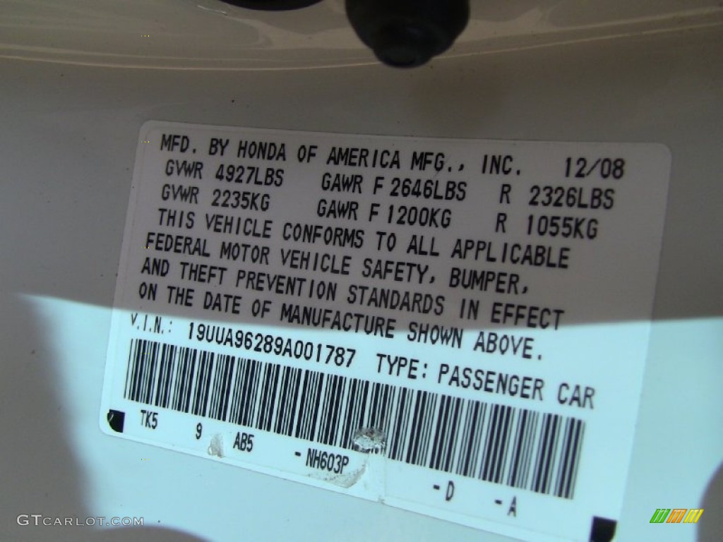 2009 TL Color Code NH603P for White Diamond Pearl Photo #51662851