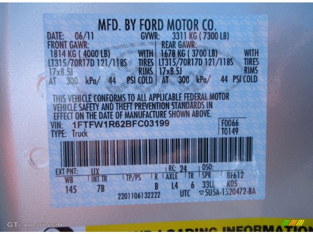 2011 F150 Color Code UX for Ingot Silver Metallic Photo #51684528