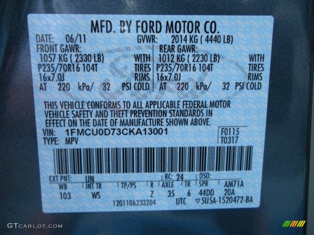 2012 Escape Color Code UN for Steel Blue Metallic Photo #51685890