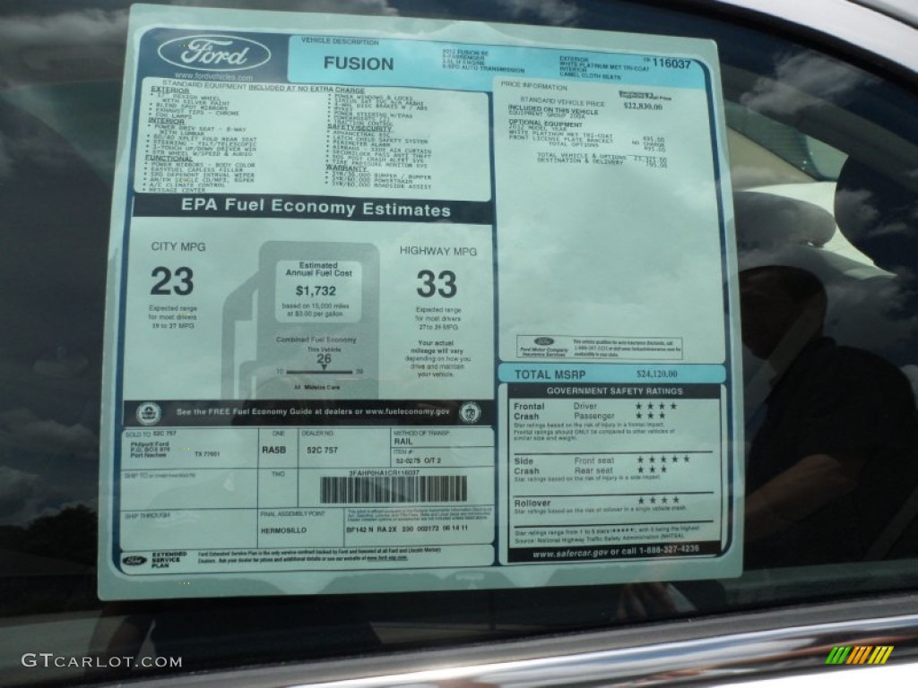 2012 Ford Fusion SE Window Sticker Photo #51689971