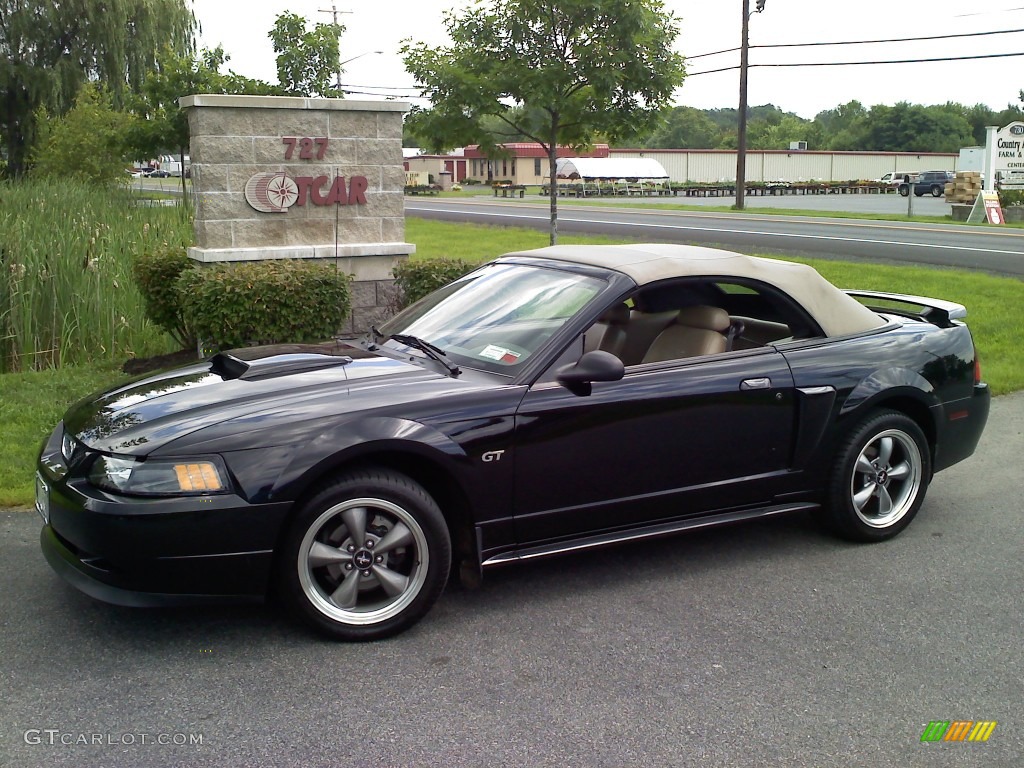 2001 Mustang GT Convertible - Black / Medium Parchment photo #2