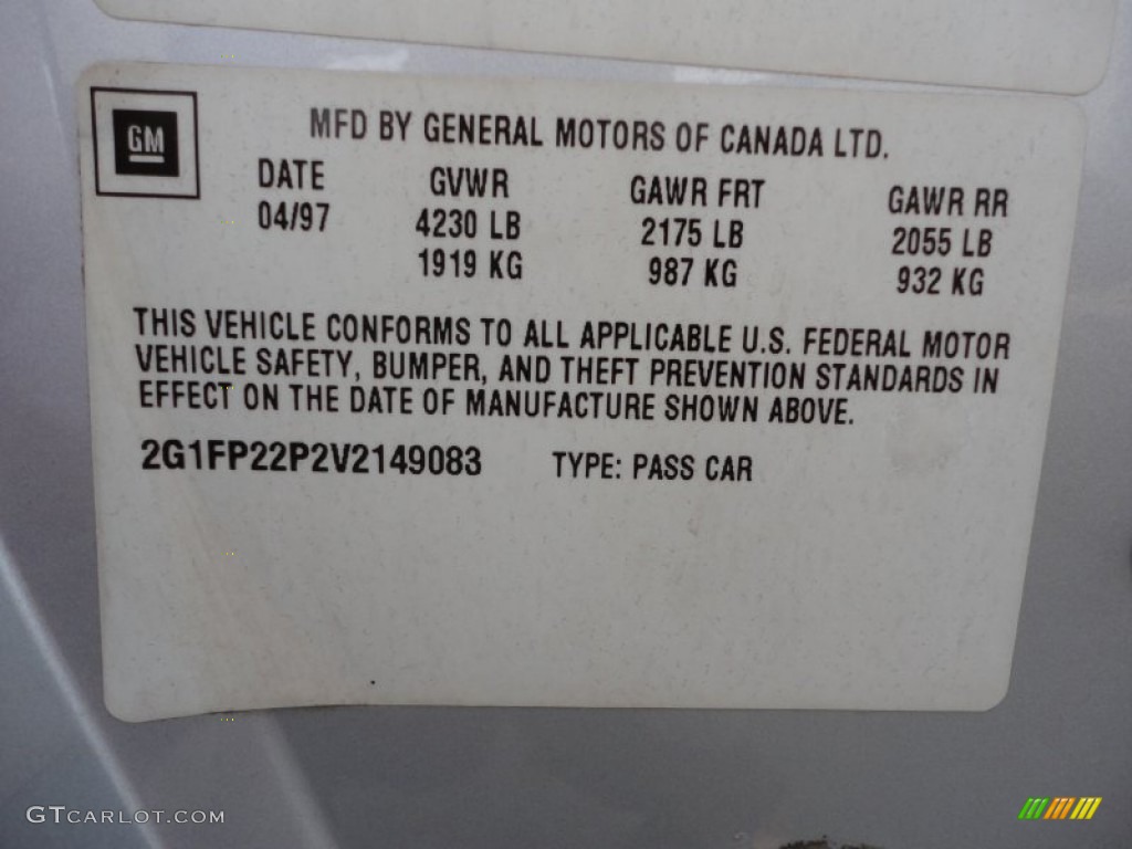 1997 Chevrolet Camaro Z28 Coupe Info Tag Photos