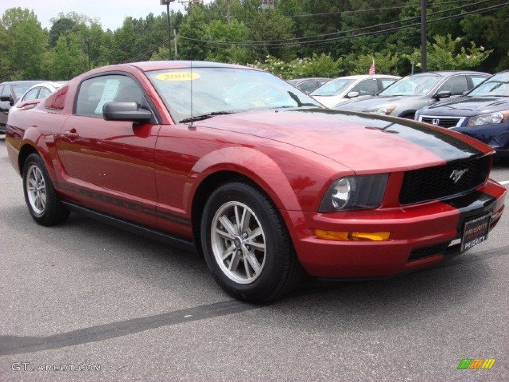 2005 Mustang V6 Premium Coupe - Redfire Metallic / Red Leather photo #7