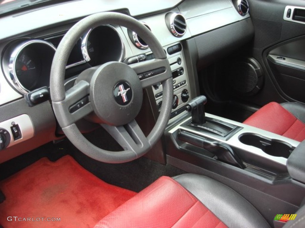 Red Leather Interior 2005 Ford Mustang V6 Premium Coupe Photo #51727903