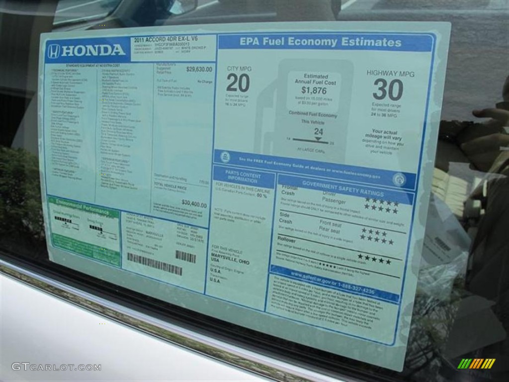 2011 Honda Accord EX-L V6 Sedan Window Sticker Photos