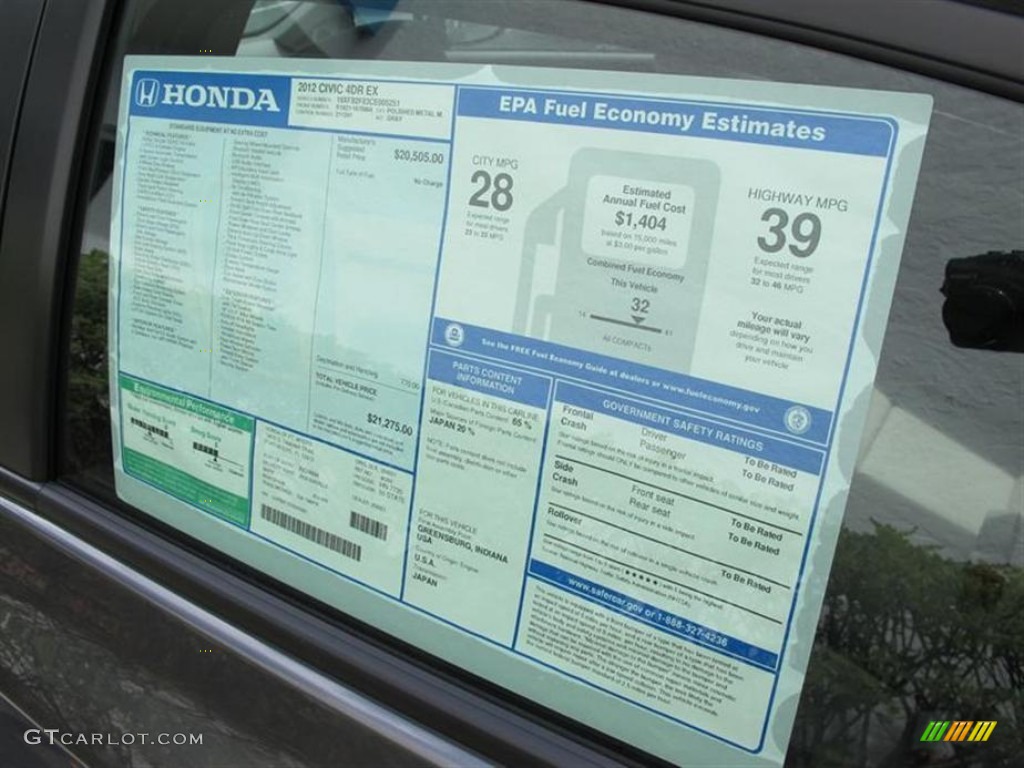 2012 Honda Civic EX Sedan Window Sticker Photo #51739753