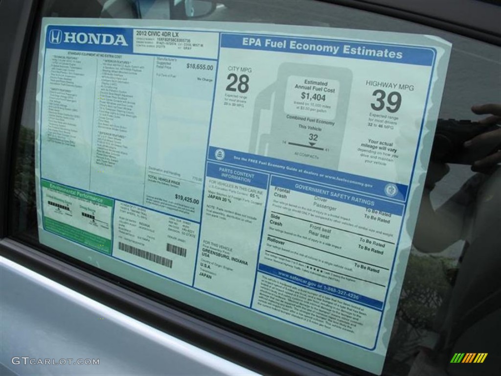 2012 Honda Civic LX Sedan Window Sticker Photo #51739906