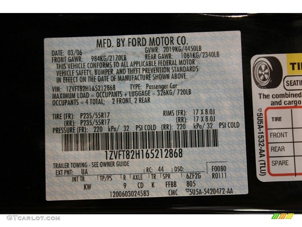 2006 Mustang Color Code UA for Black Photo #51759160