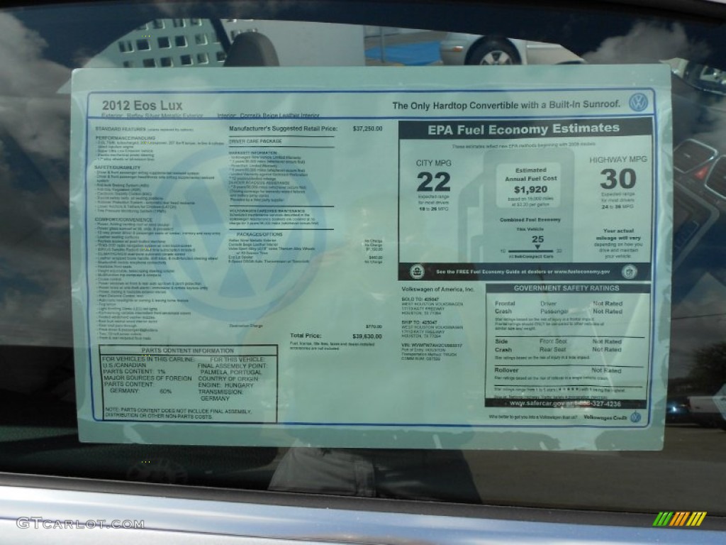 2012 Volkswagen Eos Lux Window Sticker Photo #51761065