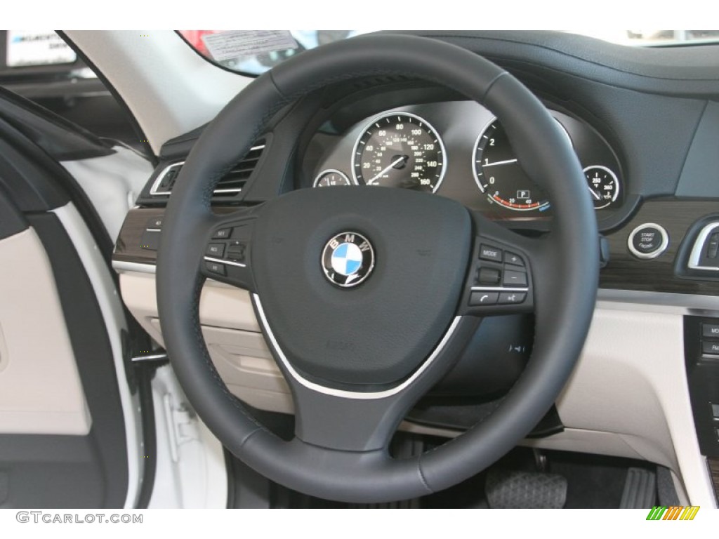 2012 BMW 7 Series 740i Sedan Oyster/Black Steering Wheel Photo #51767773