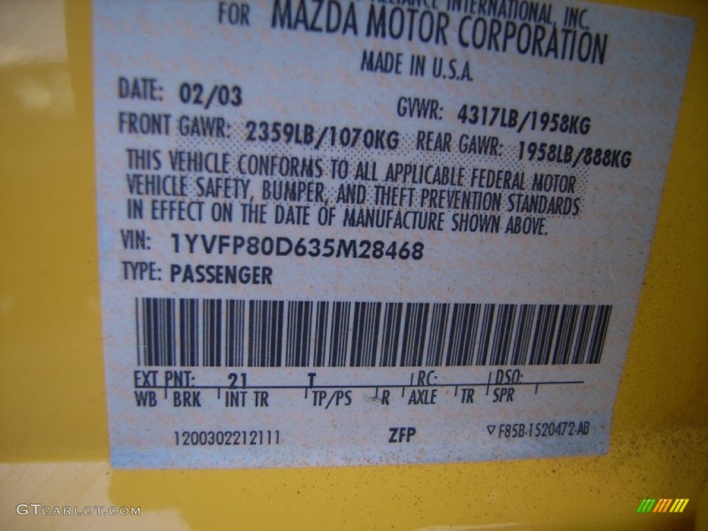 2003 MAZDA6 s Sedan - Speed Yellow / Black photo #30
