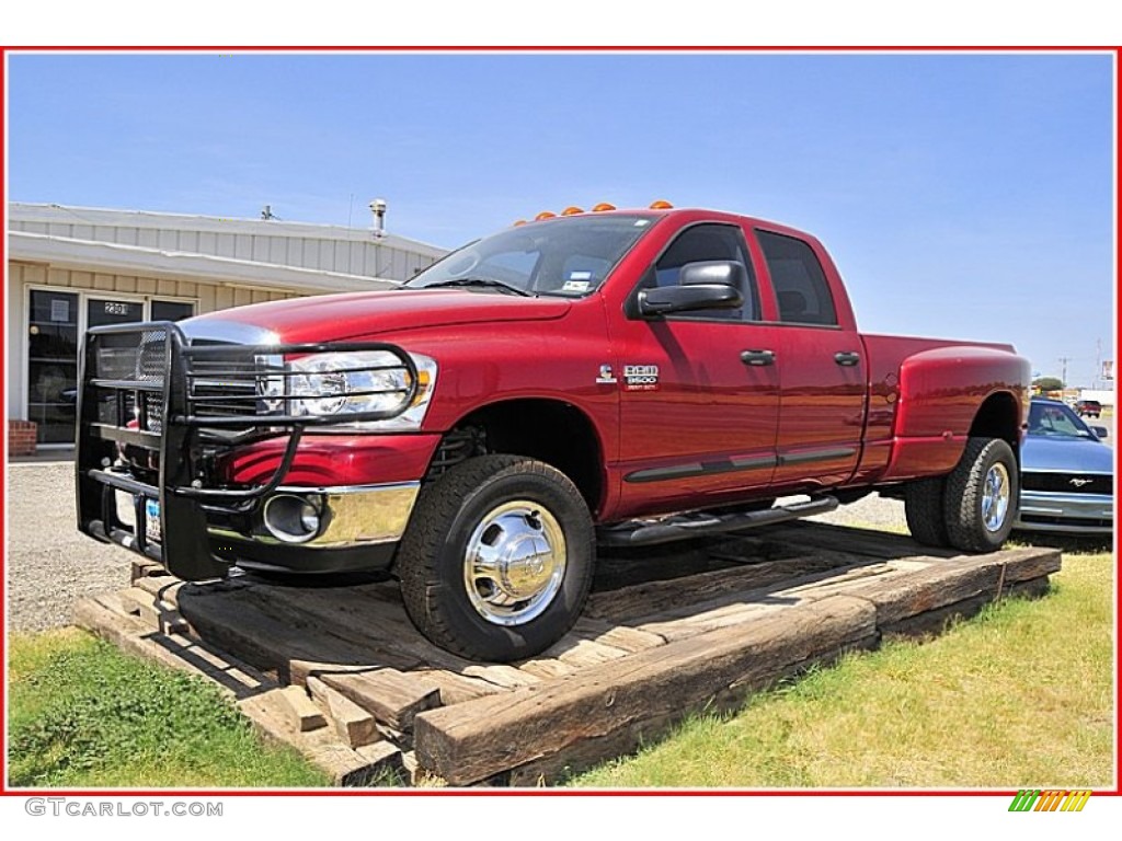 2007 Ram 3500 Lone Star Quad Cab 4x4 Dually - Flame Red / Khaki photo #1