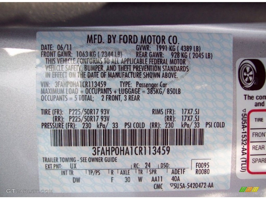 2012 Fusion Color Code UX for Ingot Silver Metallic Photo #51783326