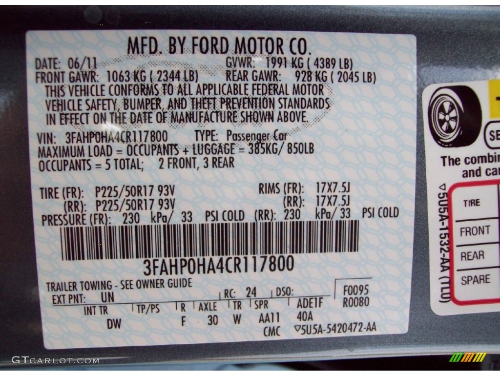 2012 Fusion Color Code UN for Steel Blue Metallic Photo #51783518