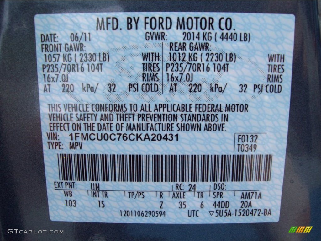 2012 Escape Color Code UN for Steel Blue Metallic Photo #51783704
