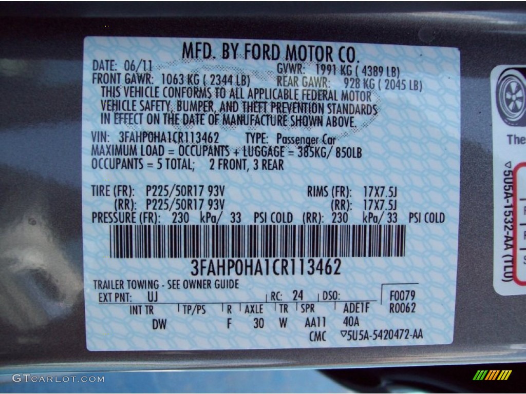2012 Fusion Color Code UJ for Sterling Grey Metallic Photo #51783908