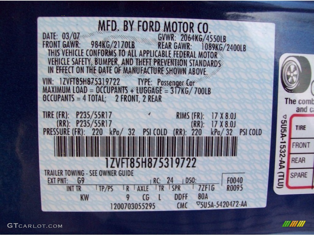 2007 Mustang GT Premium Convertible - Vista Blue Metallic / Dark Charcoal photo #29