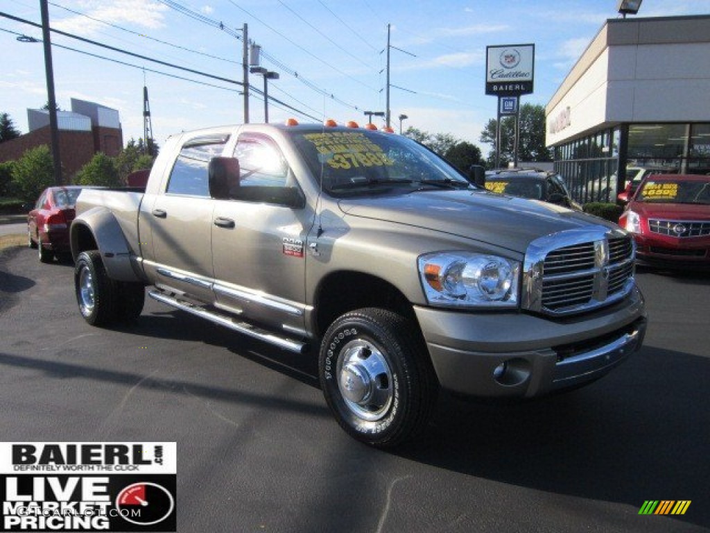 2008 Ram 3500 Laramie Mega Cab 4x4 Dually - Light Khaki Metallic / Khaki photo #1