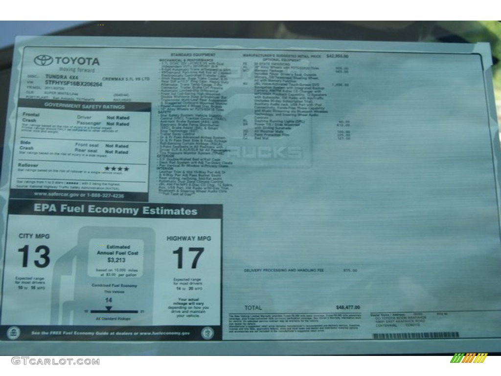 2011 Toyota Tundra Limited CrewMax 4x4 Window Sticker Photo #51790301