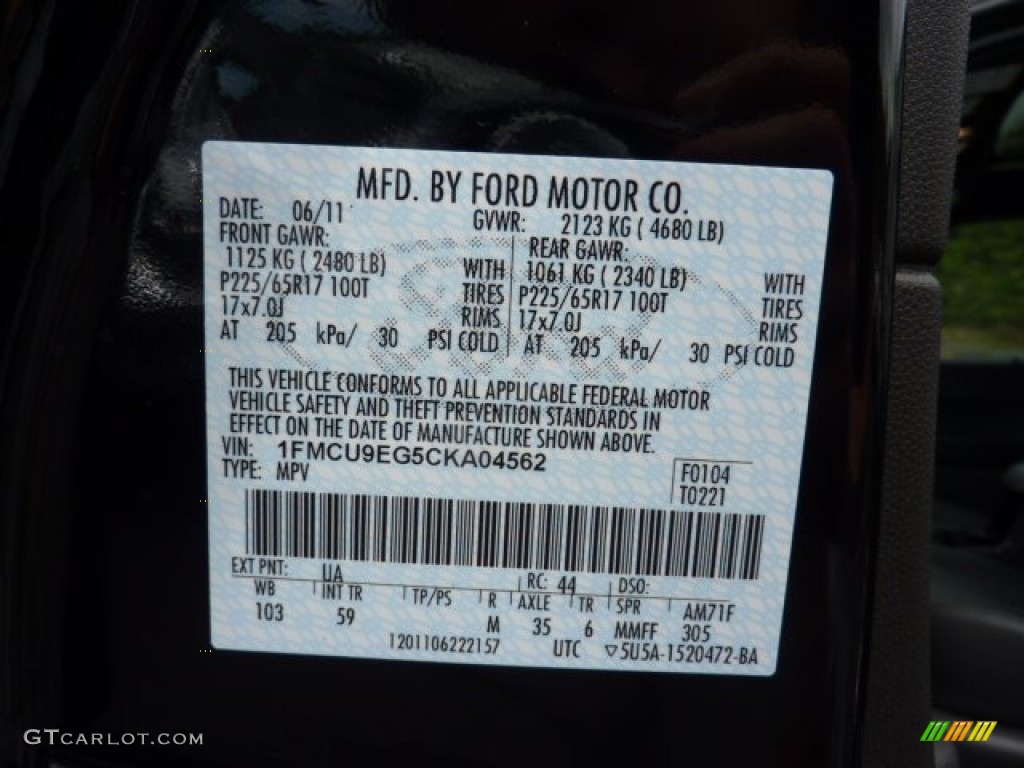 2012 Escape Color Code UA for Ebony Black Photo #51792530