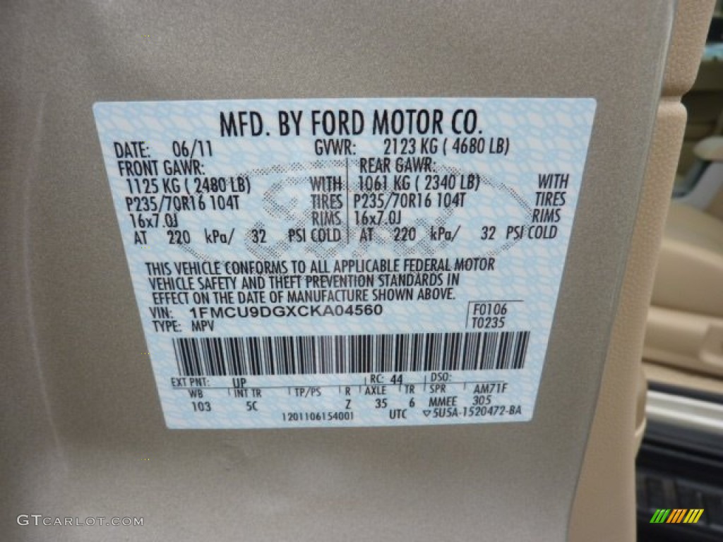 2012 Escape Color Code UP for Gold Leaf Metallic Photo #51792965