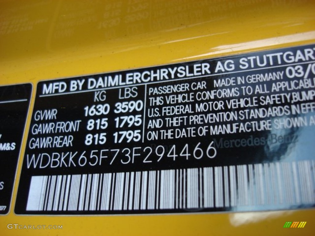 2003 SLK 320 Roadster - Sunburst Yellow / Charcoal photo #21