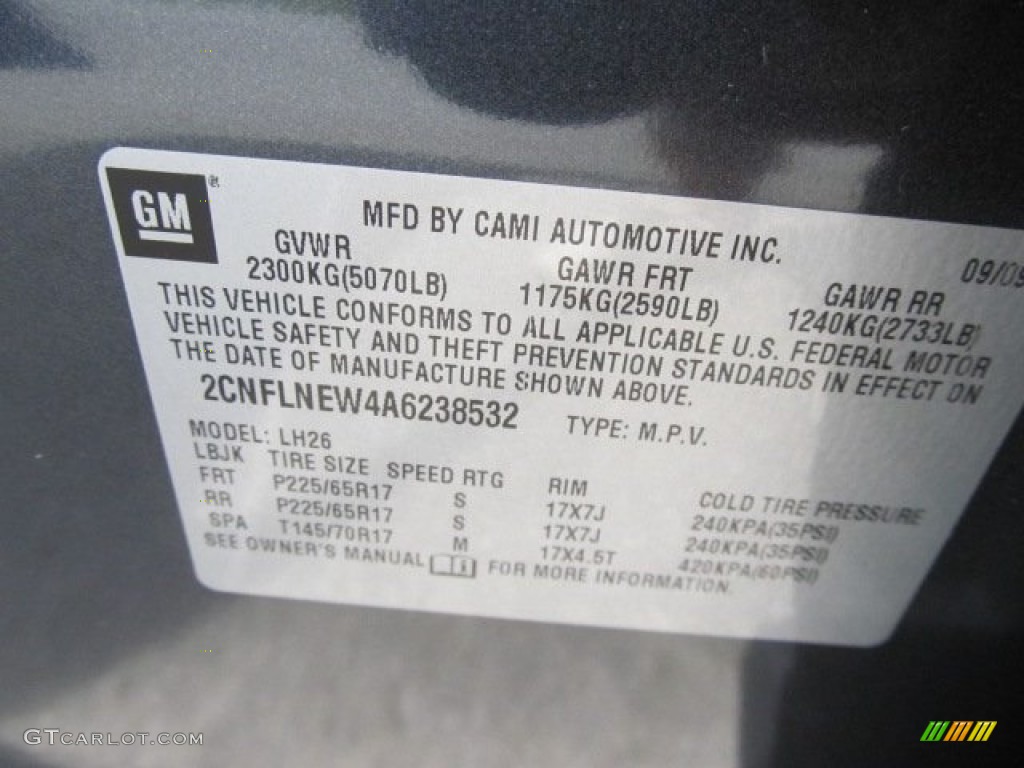 2010 Chevrolet Equinox LT AWD Info Tag Photo #51812282
