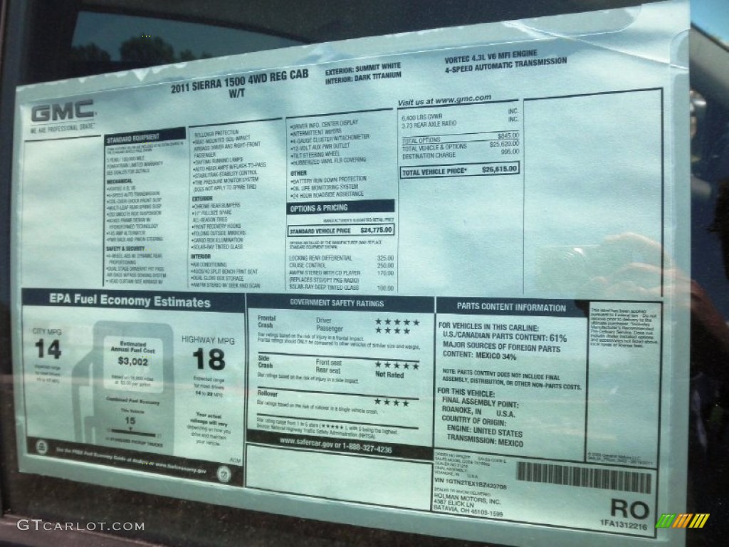 2011 GMC Sierra 1500 Regular Cab 4x4 Window Sticker Photos