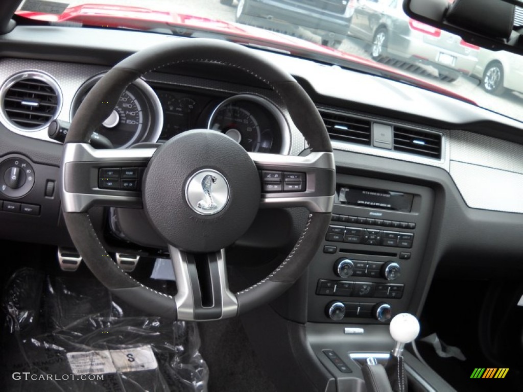 2012 Ford Mustang Shelby GT500 SVT Performance Package Coupe Charcoal Black/White Steering Wheel Photo #51837739