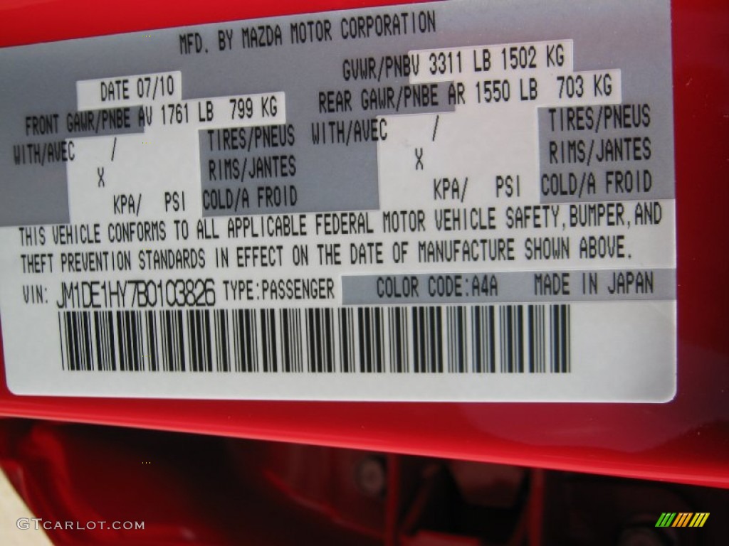 2011 MAZDA2 Color Code A4A for True Red Photo #51839815