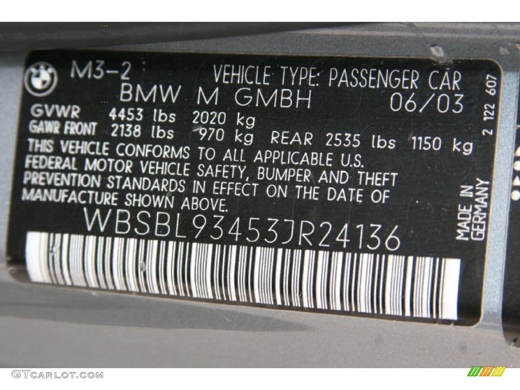 2003 BMW M3 Coupe Info Tag Photo #51844267