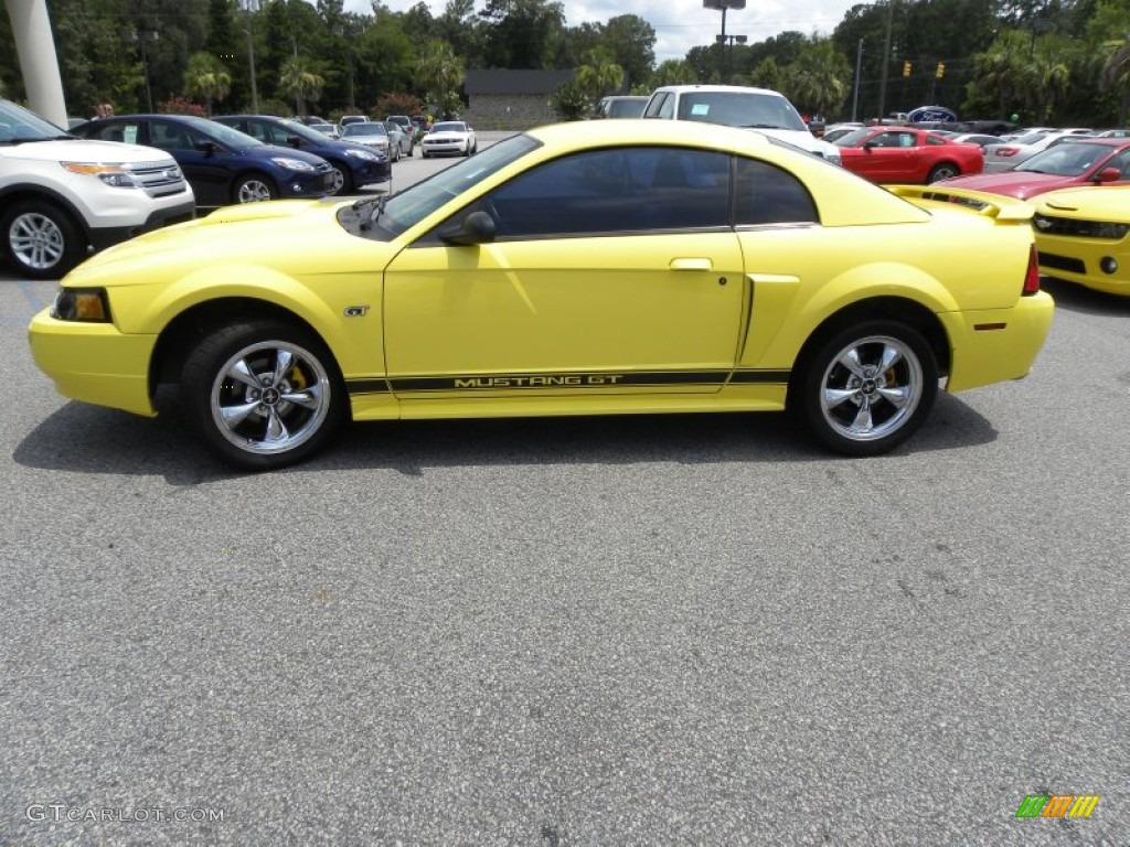 2002 Mustang GT Coupe - Zinc Yellow / Dark Charcoal photo #2