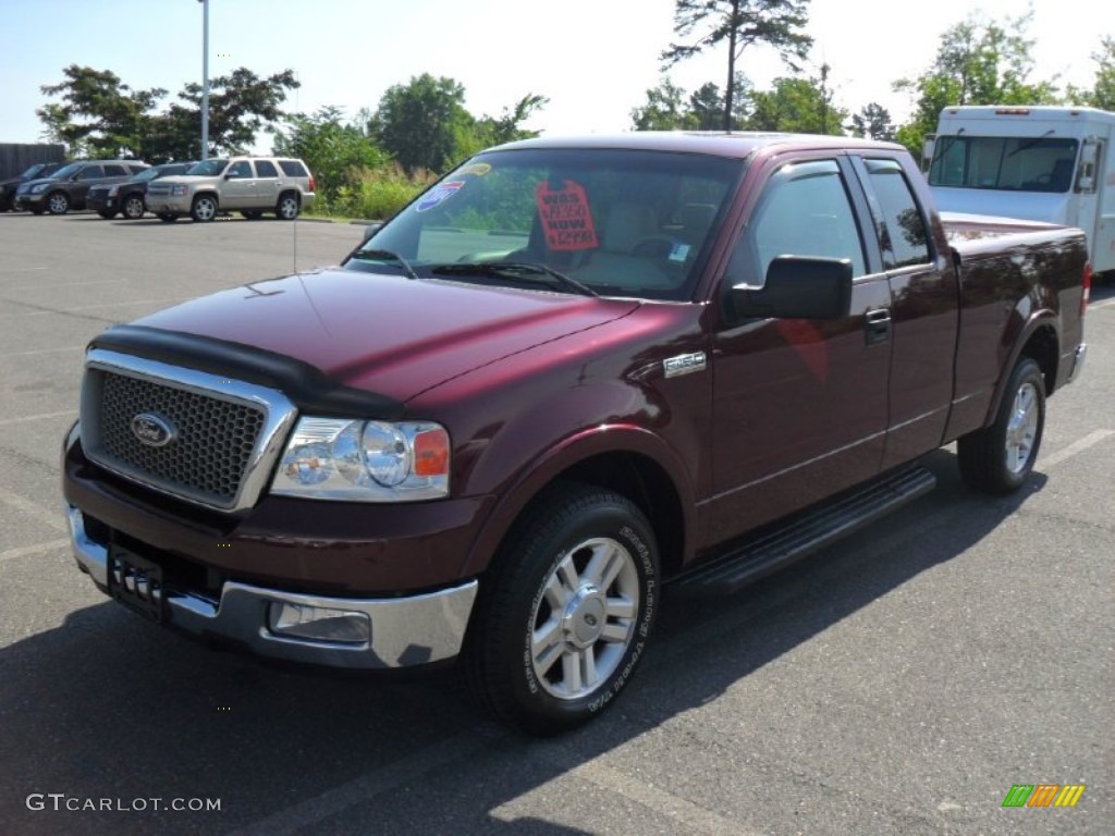 2004 F150 Lariat SuperCab - Dark Toreador Red Metallic / Tan photo #1