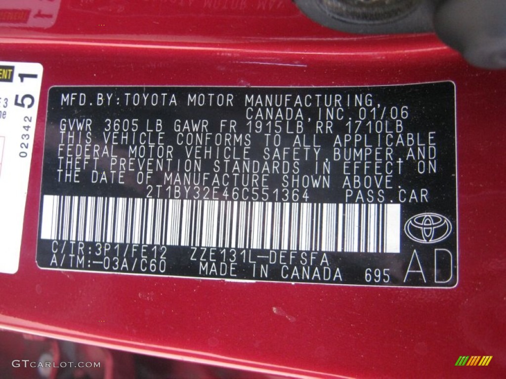 2006 Toyota Paint Codes 