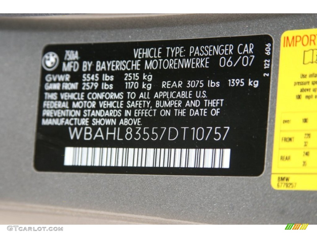 2007 7 Series 750i Sedan - Titanium Grey Metallic / Black photo #5