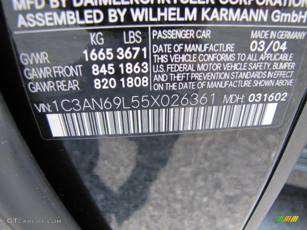 2005 Chrysler Crossfire Limited Coupe Info Tag Photo #51882671