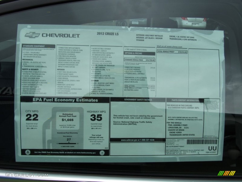 2012 Chevrolet Cruze LS Window Sticker Photo #51883127