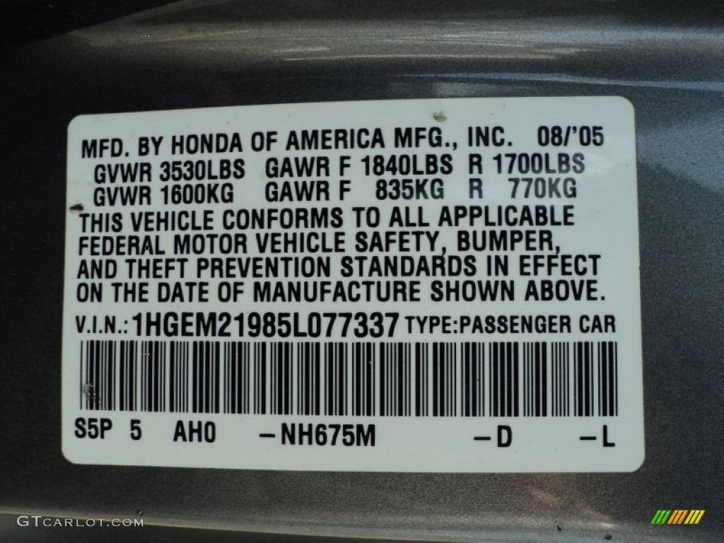 2005 Honda civic color codes #4
