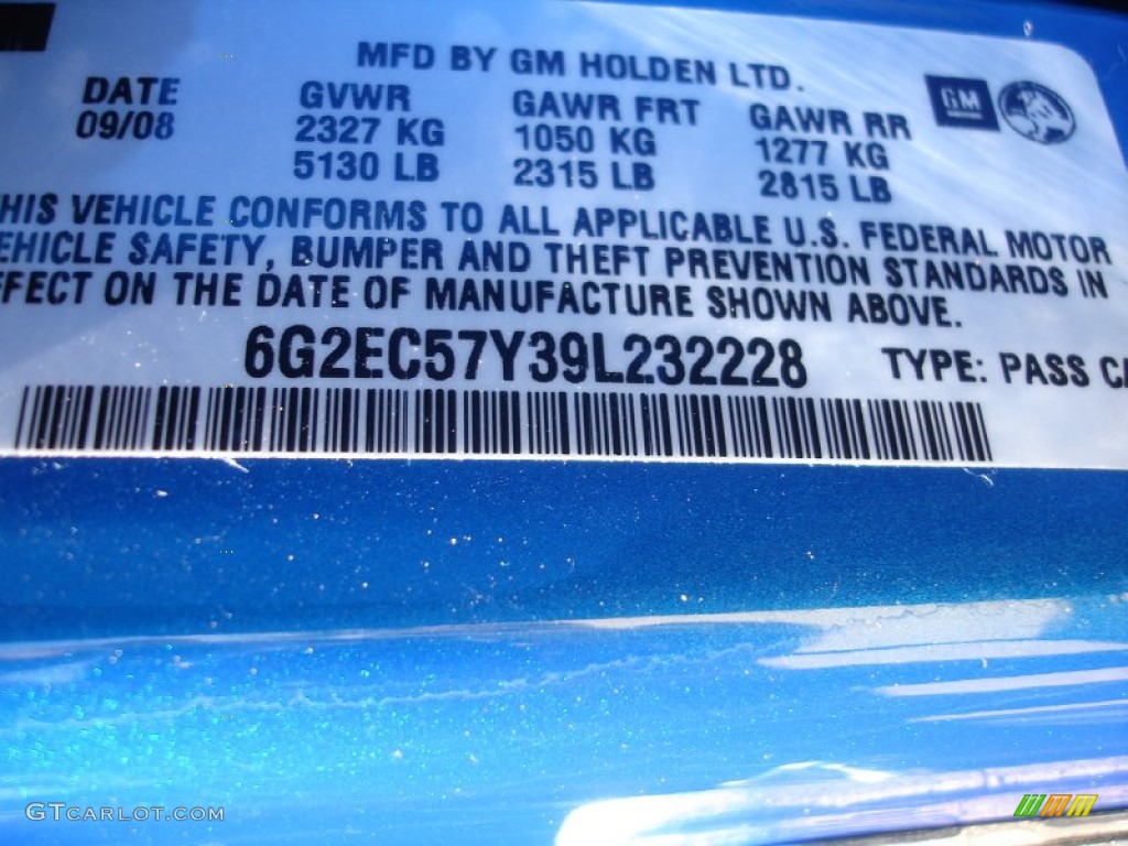 2009 G8 GT - Stryker Blue Metallic / Onyx photo #15