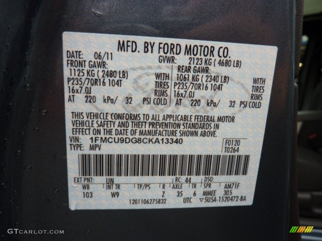 2012 Escape Color Code UN for Steel Blue Metallic Photo #51896132