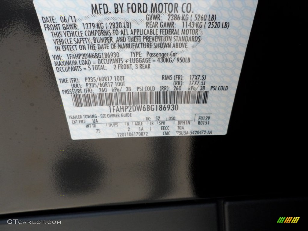 2011 Ford Taurus SE Color Code Photos