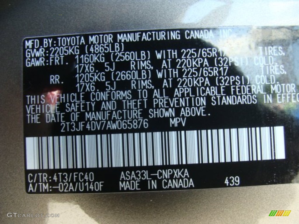 2010 RAV4 Color Code 4T3 for Pyrite Metallic Photo #51918212