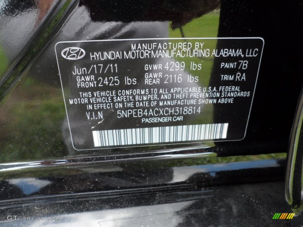 2012 Hyundai Sonata GLS Info Tag Photo #51948956