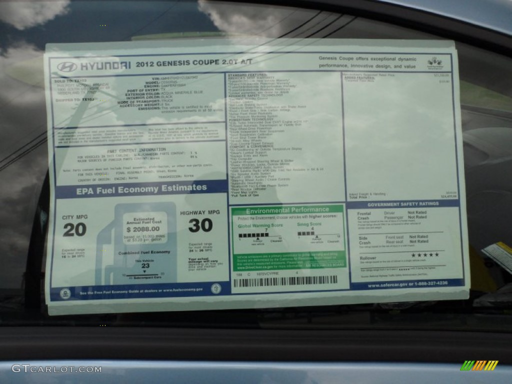 2012 Hyundai Genesis Coupe 2.0T Window Sticker Photo #51950699