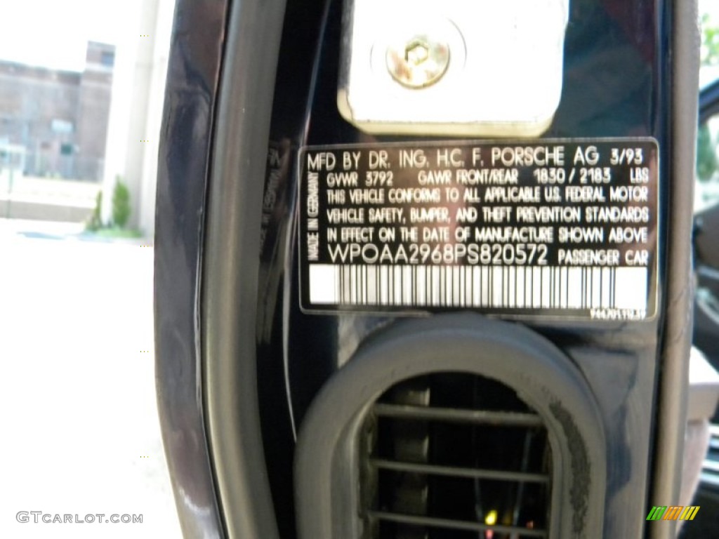 1993 Porsche 968 Coupe Info Tag Photo #51952751