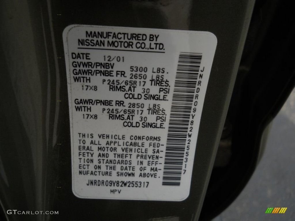 2002 Infiniti QX4 4x4 Info Tag Photo #51953126