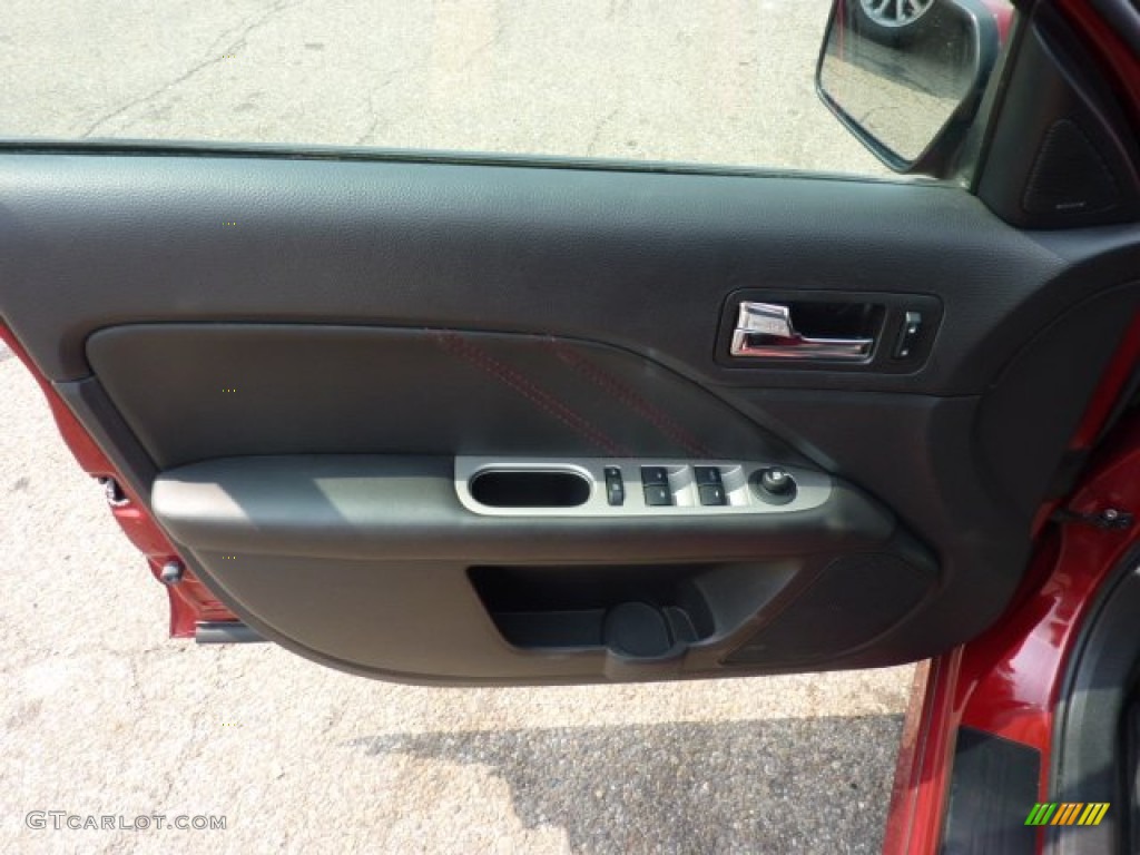 2010 Ford Fusion Sport AWD Charcoal Black/Sport Red Door Panel Photo #51967388
