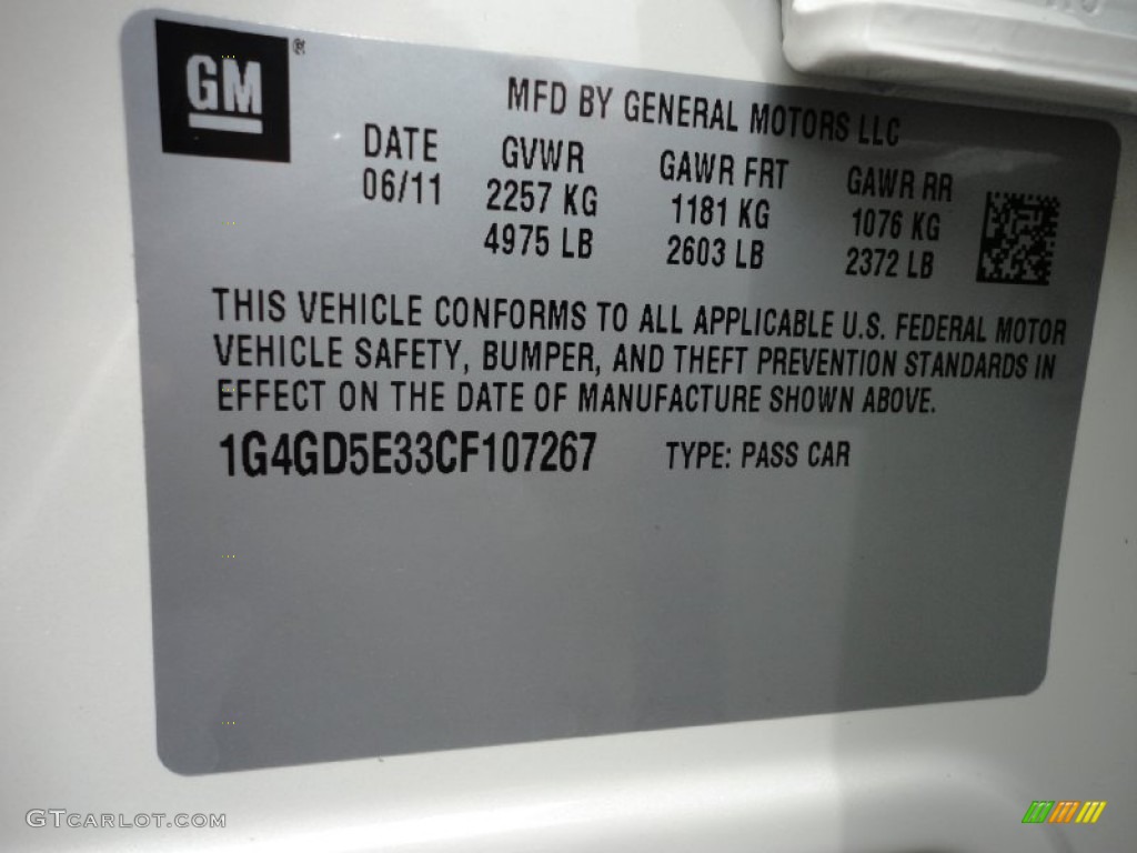 2012 Buick LaCrosse FWD Info Tag Photo #51975428