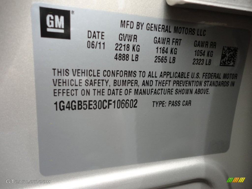 2012 Buick LaCrosse FWD Info Tag Photo #51975761